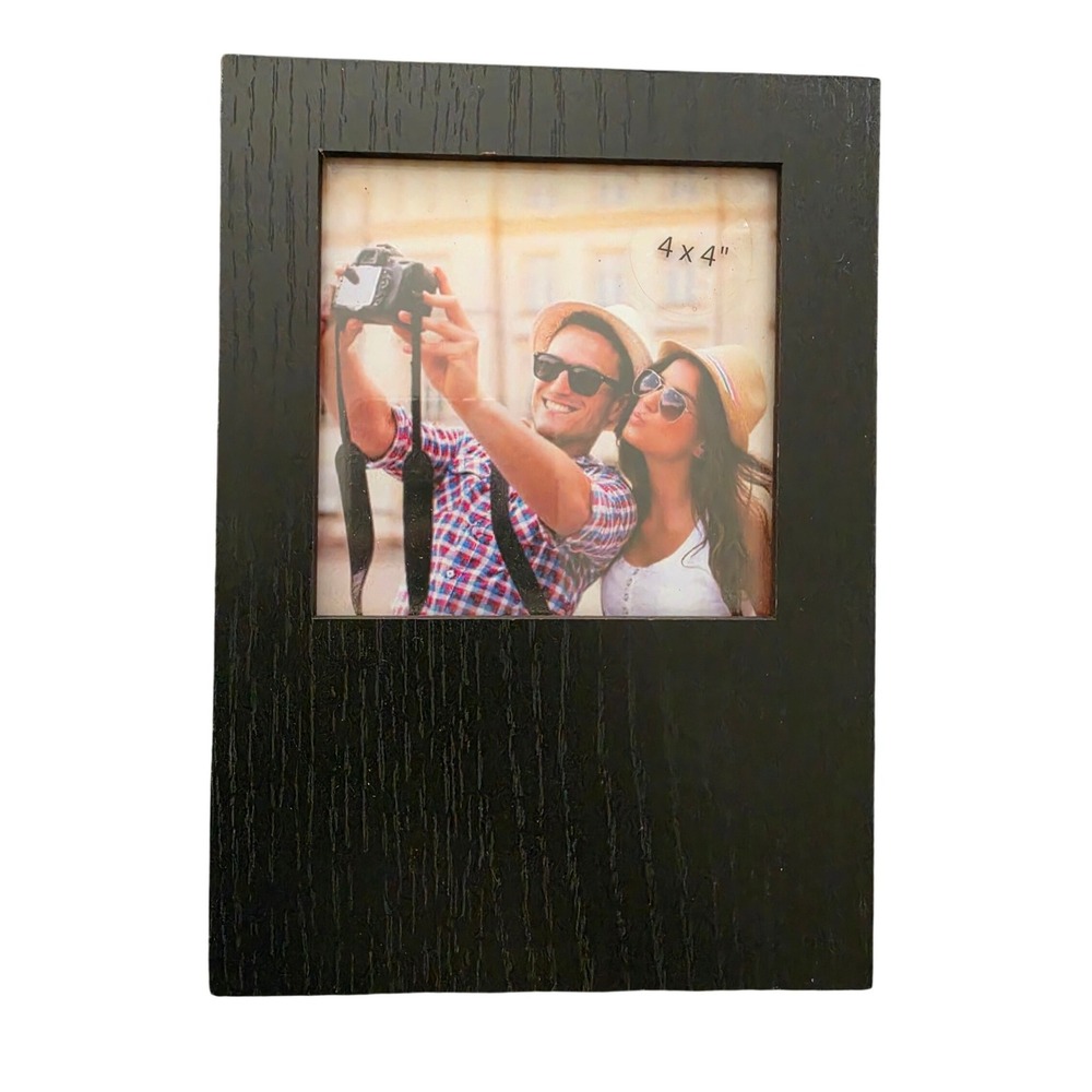 Set of 2 Black Wood 4x4‎ Box Photo Frames Room Essentials Modern Minimalist